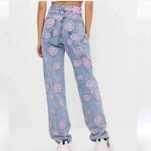 NWT Bershka smile smiley face print straight leg jeans - 4